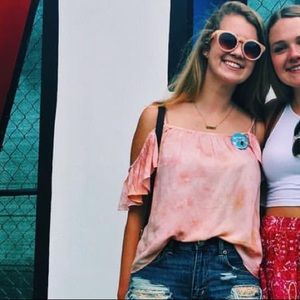 Flowy pink off the shoulder with straps shirt